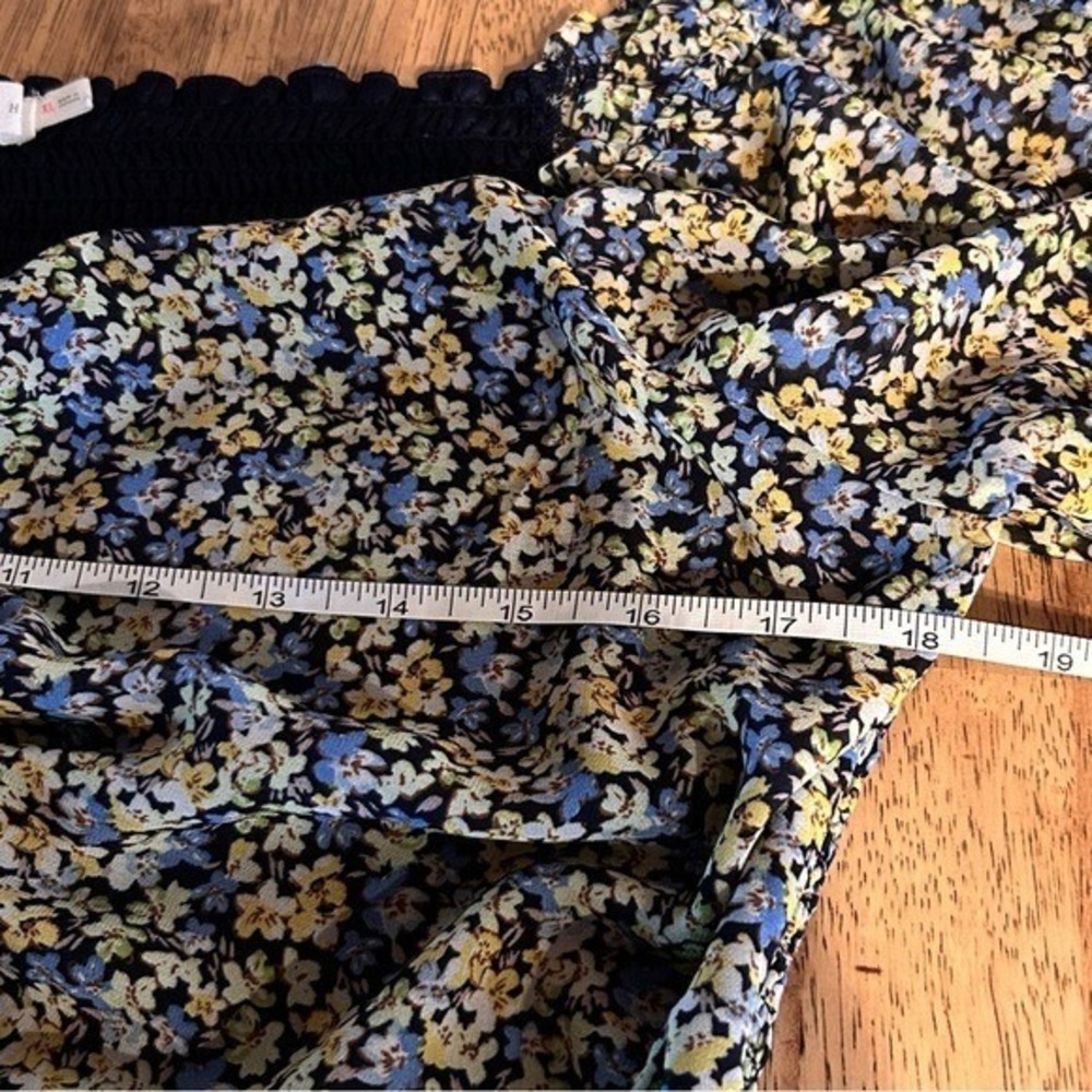 Floral Smocked Peasant Top Puff Sleeve Cropped Blouse  XL (fits‎ like a Large) - Picture 5 of 11